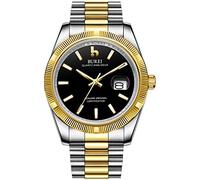 BUREI Herren Luxury Analog Quarz Uhren Datumsanzeige Saphirglaslinse mit Zwei Tönen Edelstahlband