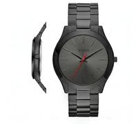 BUREI Herren Uhren Schwarze Minimalistische Quartz Armbanduhr für Männer 44mm große Kleideruhr mit Edelstahlband (Black red)