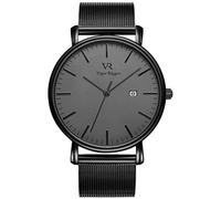 BUREI Vigor Rigger, Ultra-dünnes Herrenuhr mit schwarzen Zeigern, grauem Zifferblatt und Datumsanzeige, ausgestattet mit japanischer Quarzablage, Männer (Gunmetal und Schwarz)