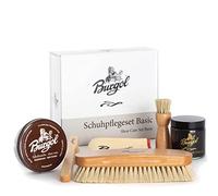 Burgol Schuhpflegeset Basic mit Schuhpomade, Schuhwachs, Rosshaarbürsten und Poliertuch: Farbe: Dunkelbraun