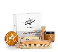 Burgol Schuhpflegeset Basic mit Schuhpomade, Schuhwachs, Rosshaarbürsten und Poliertuch: Farbe: Hellbraun