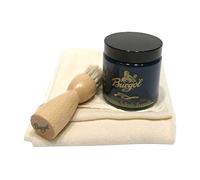 Burgol Schuhpflegeset Schuhpomade-Blau, Tiegelbürste zum Auftragen und Baumwolltuch