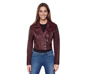 Burgunderrote, kurze Brando-Bikerjacke aus Leder für Damen - Bellville EU 40 / UK 12