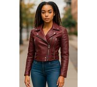 Burgunderrote kurze Brando-Bikerjacke aus Leder für Damen - Durban EU 38 / UK 10