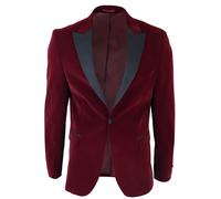 Burgunderroter Samt-Dinner-Smoking-Anzug-Blazer für Herren 36 (Brust)