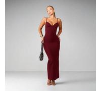 Burgunderrotes Bodycon-Midaxi-Kleid mit Herzausschnitt, Spaghettiträgern und schrägem Büstendetail für besondere Anlässe am Abend