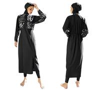 Burkini Damen Muslim Frauen Muslimische Badeanzug Full Cover Islamisch Arabisch Jilbab Schwimmanzug Langarm Schwimmoberteile Built in Br Schwimmhose+Hijab 3tlg Ganzkörper Modest Bademode 3#Schwarz XL