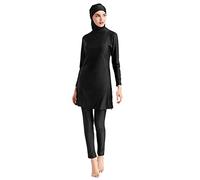 Burkini Damen Muslim Lang Große Größen Frauen Muslimische Badeanzug Bademode Islamische Arabische Jilbab Langarm UV Shirt+Badehose+Badekappe Hijab Kopftuch Khimar 3tlg Schwimmanzug Schwarz 3XL