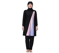 Burkini Damen Muslim Lang Große Größen Muslimische Badeanzug Frauen Langarm Druck UV Shirt+Schwimmhose+Badekappe Hijab Ganzkörper Islamisch Arabisch Modest Bademode Schwimmanzug Schwarz #7 8XL