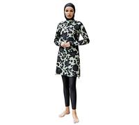 Burkini Damen Muslim Muslimische Badeanzug Frauen Langarm UV Schutzkleidung Badeshirt Lang Tops+Schwimmhose+Badekappe Hijab 3tlg Islamisch Schwimmanzug Ganzkörper Modest Bademode 6#Schwarz Grün XL