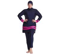 Burkini Damen Muslim Übergröße Frauen Muslimische Bademode Islamisch Arabisch Jilbab Langarm Schwimmoberteile Built in Bra+Schwimmhose+Hijab Kopftuch Khimar 3tlg Ganzkörper Schwimmanzug Rosa XL