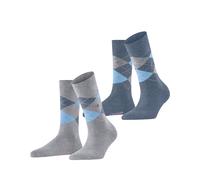 Burlington Damen Socken, 2er Pack - Argyle, Rautenmuster, Clip, Onesize Grau/Blau 36-41