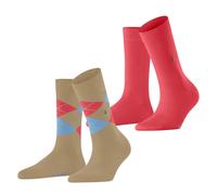 Burlington Damen Socken Everyday Mix 2er Pack - Raute und Uni, One Size, 36-41 Braun/Rot