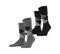 Burlington Herren Socken Everyday Argyle – 2er-Set Schwarz/Grau, Argyle-Muster