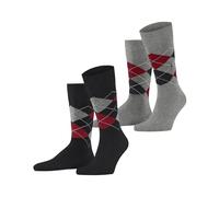 Burlington Herren Socken, 2er Pack - Argyle, Clip, One Size, 40-46 Schwarz/Grau/Rot 40-46