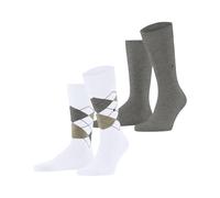 Burlington Socken Everyday Argyle Mix 2er-Pack Herren, Baumwolle, mit Logo-Applikation, Weiß 40-46
