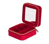 BURLOE Plüsch Samt Reise Schmuckkästchen Organizer, Schmuck Organizer Schmucketui Kleine Schmuckschatulle Für Damen Reiseetui Ohrring Box Mit Spiegel,Rot