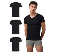 Burnell & Son Unterhemd Herren V-Ausschnitt 3er Pack - T-Shirt Extra Lang mit Kurzarm Slim Fit Schwarz M