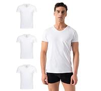 Burnell & Son Unterhemd Herren V-Ausschnitt 3er Pack - T-Shirt Extra Lang mit Kurzarm Slim Fit Weiss S