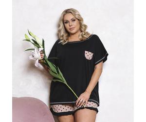 Buscato Damen-Schlafanzug mit kurzen Ärmeln, Shorts Italian Fashion- print/schwarz - Größe XL 42