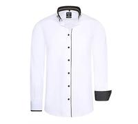 Business-Hemd Langarm Herren Kent-Kragen Stretch Büro Hemd im Lässigen Design Meeting-Hemd mit Kontrast-Elementen 027, Farbe:Weiß, Größe S-3XL:XL