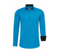Langarmhemd RUSTY NEAL, Herren, Gr. L, EURO-Größen, blau (petrol), 60% Baumwolle, 37% Polyester, 3% Elasthan, unifarben, Hemden, mit trendigem Farbkontrast (68352633-L) petrol
