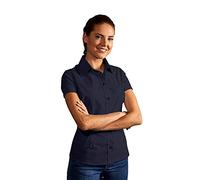 Business Kurzarm-Bluse Damen, Marineblau, S