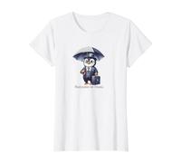 Business-Pinguin mit Aktentasche und Regenschirm Preisgünstiges Grafik-T-Shirt, Damen, Weiß, S