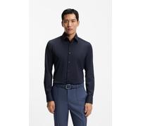 Businesshemd BOSS "HANK", Herren, Gr. 41, N-Gr, schwarz (dunkelblau404), Web, Obermaterial: 92% Polyamid, 8% Elasthan, unifarben, slim fit normal, Rundhals, 2-Knopf-Manschette mit Schlitz, Hemden, Sli