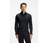 Businesshemd BOSS "HANK", Herren, Gr. 41, N-Gr, schwarz (schwarz001), Web, Obermaterial: 92% Polyamid, 8% Elasthan, unifarben, slim fit normal, Rundhals, 2-Knopf-Manschette mit Schlitz, Hemden, Slim-F