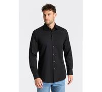 Businesshemd BOSS "Hank", Herren, Gr. 42, N-Gr, schwarz (schwarz001), Popeline, Obermaterial: 96% Baumwolle, 4% Elasthan, unifarben, slim fit normal, Rundhals, 2-Knopf-Manschette mit Schlitz, Hemden,