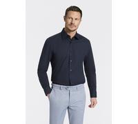 Businesshemd BOSS "Hank", Herren, Gr. 44, N-Gr, blau (dunkelblau404), Popeline, Obermaterial: 96% Baumwolle, 4% Elasthan, unifarben, slim fit normal, Rundhals, 2-Knopf-Manschette mit Schlitz, Hemden, 