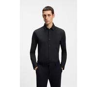 Businesshemd BOSS "HANK", Herren, Gr. 44, N-Gr, schwarz001, Web, Obermaterial: 75% Baumwolle, 25% Polyester, unifarben, slim fit normal, Rundhals, 2-Knopf-Manschette mit Schlitz, Hemden, Kentkragen, S