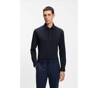 Businesshemd BOSS "HANK", Herren, Gr. 46, N-Gr, schwarz (dunkelblau404), Web, Obermaterial: 75% Baumwolle, 25% Polyester, unifarben, slim fit normal, Rundhals, 2-Knopf-Manschette mit Schlitz, Hemden, 