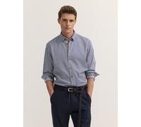 Businesshemd BUGATTI "Easy-Care", Herren, Gr. L, Normalgrößen, blau (390, marine), Satin, 100% Baumwolle, gestreift, normal, Hemden, gestreift mit Satin-Optik (97258919-L) 390, marine