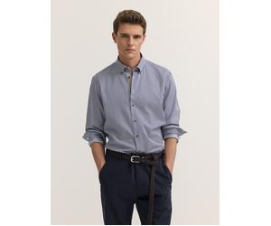 Businesshemd BUGATTI "Easy-Care", Herren, Gr. M, Normalgrößen, blau (390, marine), Satin, 100% Baumwolle, gestreift, normal, Hemden, gestreift mit Satin-Optik (97258919-M) 390, marine