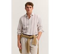 Businesshemd BUGATTI "Loose Fit", Herren, Gr. 3XL, Normalgrößen, 80, braun, Canvas, 85% Lyocell, 15% Leinen, gestreift, loose fit, Hemden, gestreift mit Kentkragen (87404902-XXXL) 80, braun