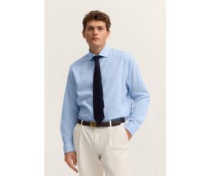 Businesshemd BUGATTI "Loose Fit", Herren, Gr. XL, Normalgrößen, blau (320, hellblau), Canvas, 85% Lyocell, 15% Leinen, gestreift, loose fit, Hemden, gestreift aus Leinen-Mix (76732651-XL) 320, hellbla