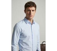 Businesshemd CALVIN KLEIN "SLIM ESNTL POPLIN NOS STR SLD", Herren, Gr. 43, N-Gr, blau (calm blau), Web, Obermaterial: 97% Baumwolle, 3% Elasthan, unifarben, slim fit hüftlang, Rundhals, eingesetzt 1-K