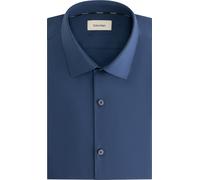 Businesshemd CALVIN KLEIN "SLIM ESSENTIALS POPLIN STR SLD", Herren, Gr. 42, N-Gr, blau (steel blau), Web, Obermaterial: 97% Baumwolle, 3% Elasthan, unifarben, slim fit normal, Rundhals, 1-Knopf-Mansch