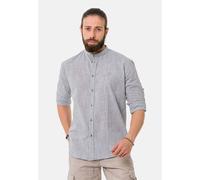 Businesshemd CIPO & BAXX "CH198", Herren, Gr. XXL, US-Größen, grau, 75% Baumwolle, 25% Leinen, unifarben, slim fit, ohne Ausschnitt, Hemden, Baumwoll-Leinen Mix (48877300-XXL) grau