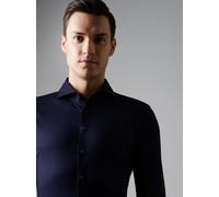 Langarmhemd DESOTO "Jerseyhemd Essential Hai langarm", Herren, Gr. 42, N-Gr, blau (solid schwarz navy), Jersey, Obermaterial: 100% Baumwolle, körpernah, 1-Knopf-Manschette, Hemden, Flexibler Stretch (