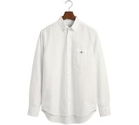 Businesshemd GANT "REG OXFORD SHIRT", Herren, Gr. S, N-Gr, weiß, Web, Obermaterial: 100% Baumwolle, unifarben, regular fit hüftlang, hoch geschlossener Ausschnitt, Manschette, Hemden, Oxford Hemd Regu