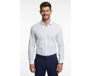 Businesshemd HUGO "Kenno Easy Care", Herren, Gr. 39, N-Gr, weiß (open weiß199), Web, Obermaterial: 90% Polyamid, 10% Elasthan, gepunktet, slim fit normal, Rundhals, 2-Knopf-Manschette mit Schlitz, Hem