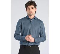 Businesshemd LINDBERGH "Business-Casual-Hemd (Langarm) Modern Fit", Herren, Gr. M, Normalgrößen, blau (mid blau mel), Obermaterial: 100% Baumwolle, Hemden (33134253-M) mid blau mel