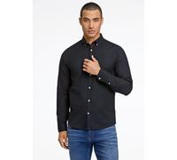 Langarmhemd LINDBERGH, Herren, Gr. M, N-Gr, schwarz, Web, Obermaterial: 97% Baumwolle, 3% Elasthan, unifarben, gerade hüftbedeckend, Rundhals, 2-Knopf-Manschette, Hemden, mit Button-Down-Kragen (31863