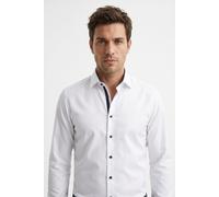 Businesshemd OLYMP "Level 5 Body Fit", Herren, Gr. 39, N-Gr, weiß, Web, Obermaterial: 100% Baumwolle, unifarben mit Farbeinsätzen, tailliert normal, 2-Knopf-Manschette, Hemden, mit kontrastfarbigen Kn