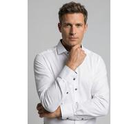 Businesshemd OLYMP "Level Five body fit", Herren, Gr. 39, N-Gr, bunt (weiß blau kontrastfarbene details), Web, Obermaterial: 97% Baumwolle, 3% Elastolefin, tailliert normal, runde 1-Knopf-Manschette v