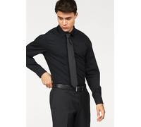 Businesshemd OLYMP "Level Five body fit", Herren, Gr. 40, N-Gr, schwarz, Web, Obermaterial: 97% Baumwolle, 3% Elastolefin, unifarben, schmal, verstellbar runde 1-Knopf-Manschette mit Knöpfen, Hemden,