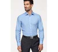 Businesshemd OLYMP "Level Five body fit", Herren, Gr. 42, N-Gr, blau (bleu), Web, Obermaterial: 97% Baumwolle, 3% Elastolefin, unifarben, schmal, verstellbar runde 1-Knopf-Manschette mit Knöpfen, Hemd